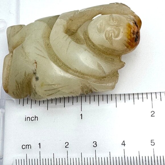 Jade Carved Chinese Mutton Fat Diety Figurine Rustic Stone Antique 19 c - Picture 4 of 9